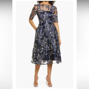 Eliza J Navy Floral Lace Midi Dress